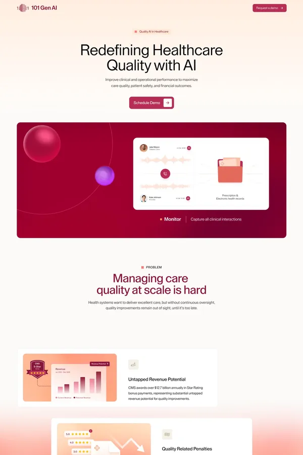101 GenAI | Redefining Healthcare Quality with AI - Landing design inspiration