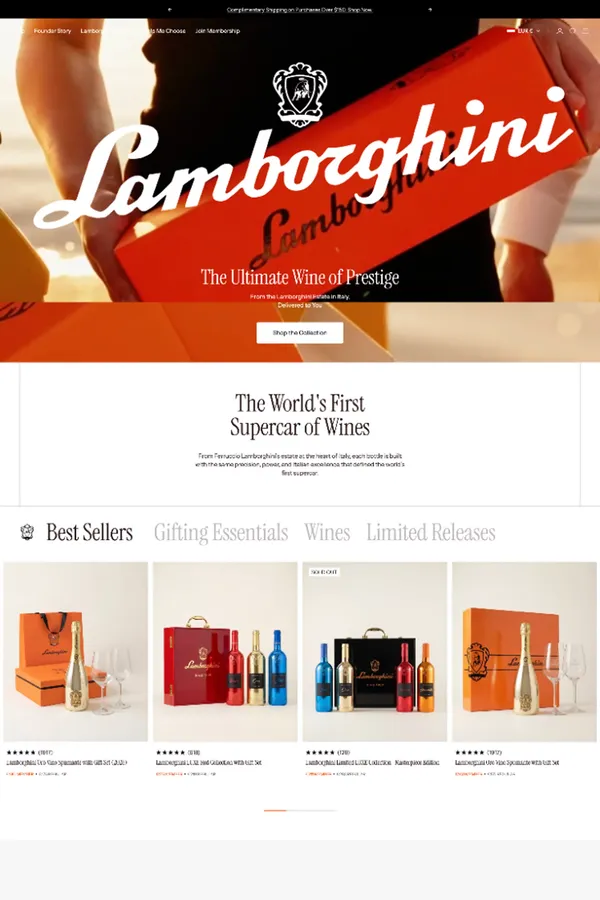 Wine by Lamborghini - Ecommerce design inspiration
