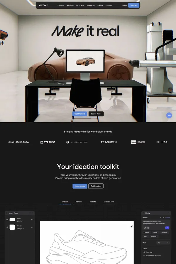 Vizcom | Turn Sketches into Full-Fidelity 3D Renders, Instantly - Landing design inspiration