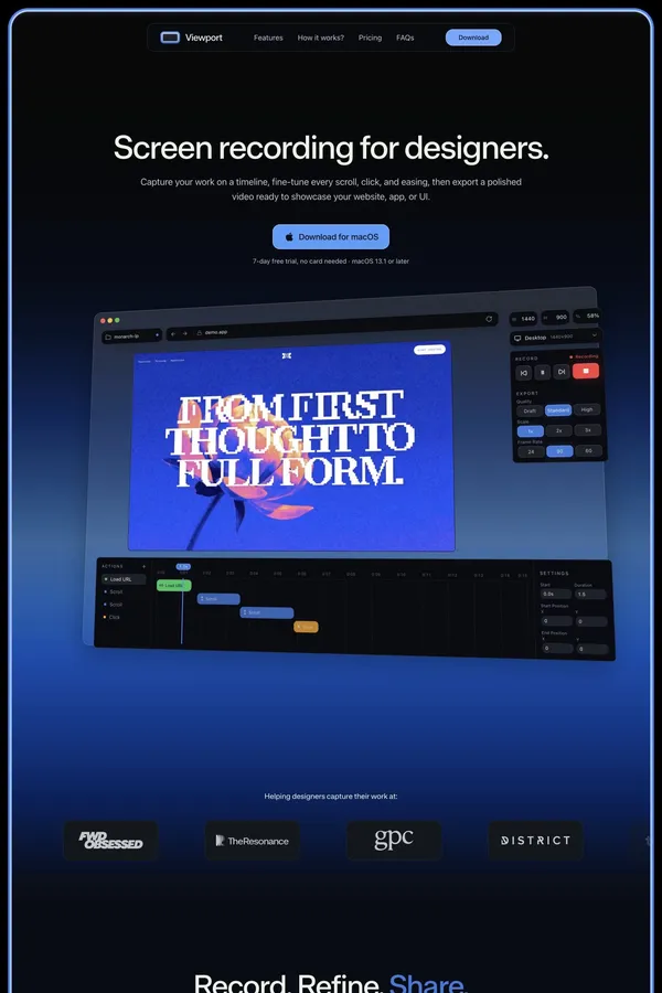 Viewport - macOS screen recorder for designers - Landing design inspiration