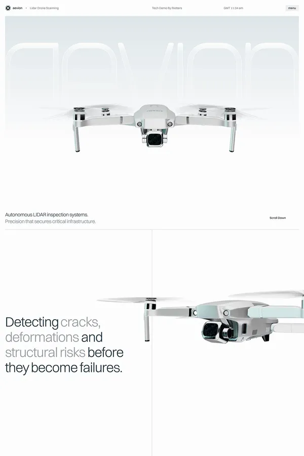 Aevion — autonomous LiDAR inspection drone - Landing design inspiration