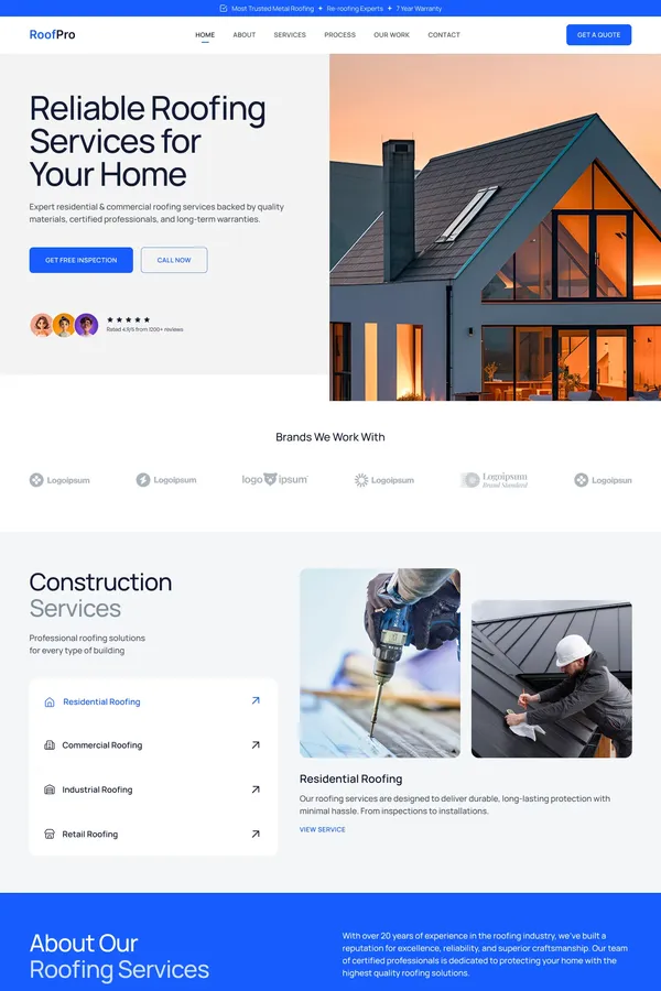 RoofPro - Construction & Home Services Website Template - Template design inspiration