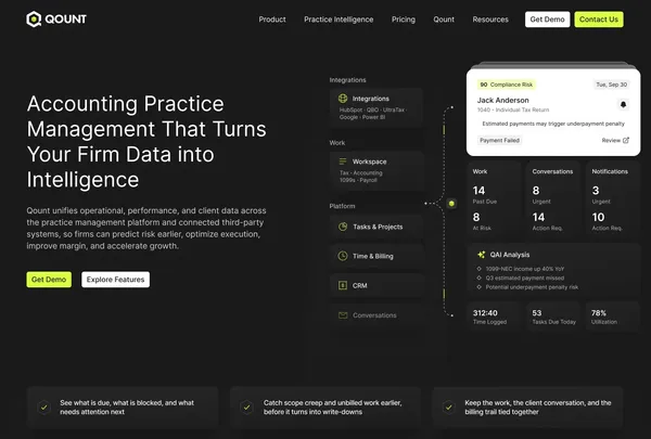 Qount Practice Intelligence Platform for Tax & Accounting Firms - Landing design inspiration