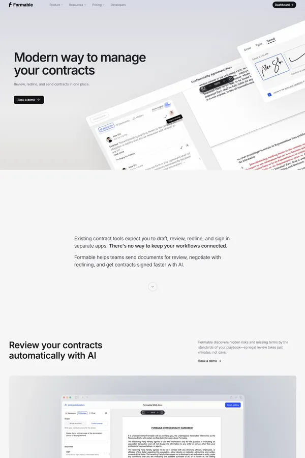Formable — Modern way to manage contracts - Landing design inspiration