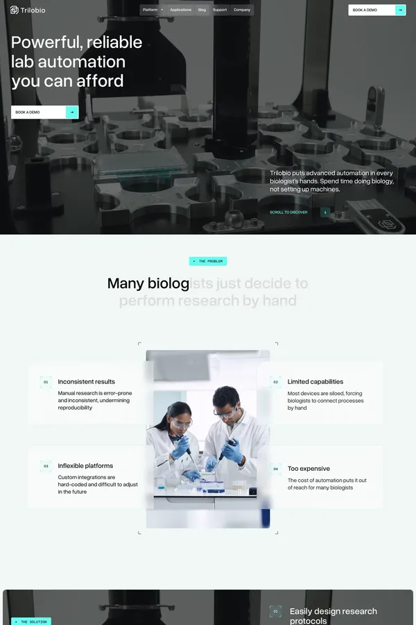 Full Lab Automation You Can Afford - Trilobio - Landing design inspiration