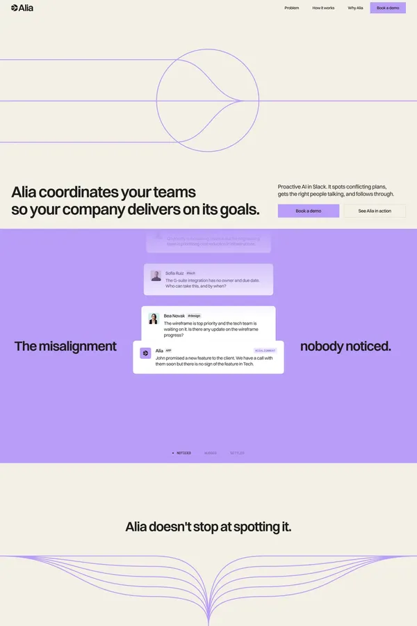 Alia - Agentic team coordination - Landing design inspiration