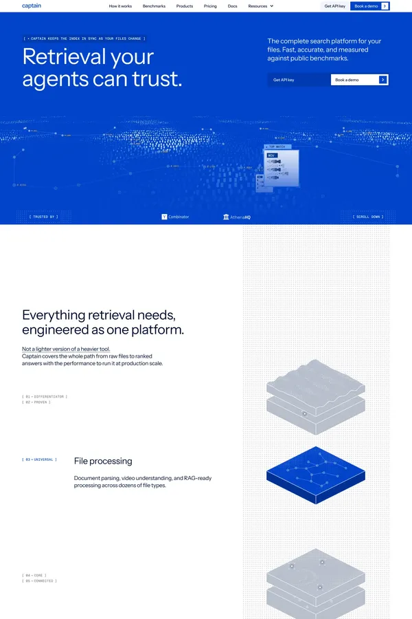 Captain - Self-tuning file search for AI agents · Captain - Landing design inspiration