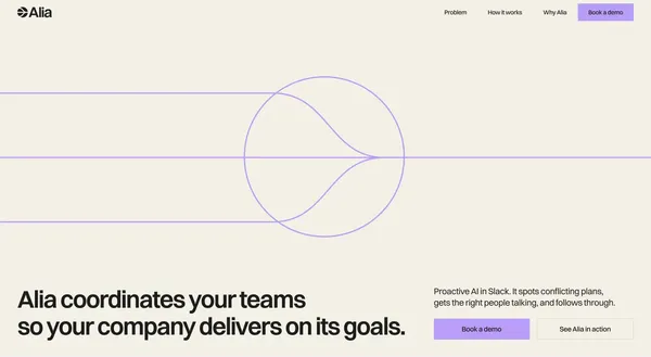 Alia - Agentic team coordination - Landing design inspiration