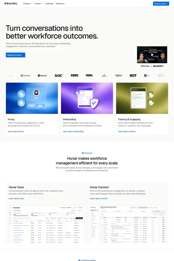 AI HRs for frontline workforce management | Hunar.ai - Landing design inspiration