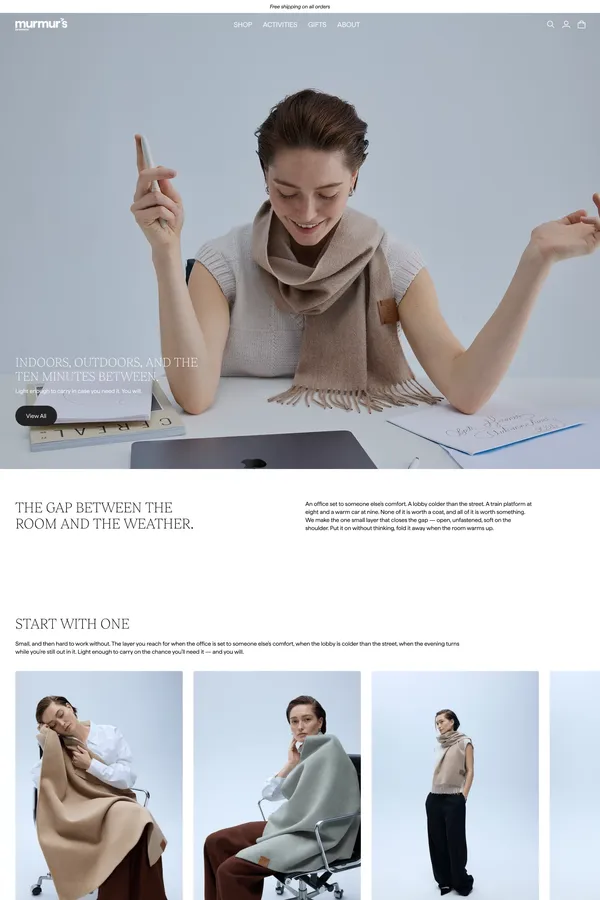 Murmurs | Wearable Capes, Wraps & Blankets - Ecommerce design inspiration