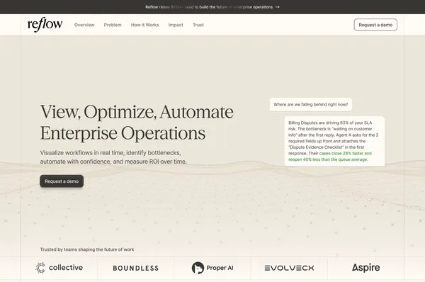 Reflow - Workforce & Workflow Intelligence for Enterprise Operations - Landing design inspiration