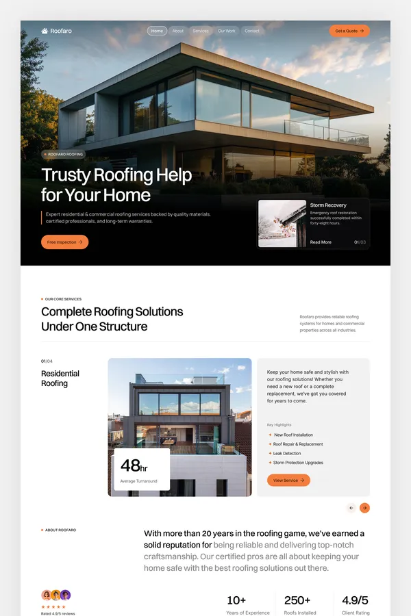 Roofaro Website Page Template for Webflow - Template design inspiration