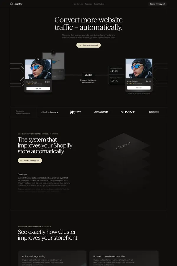 Cluster - Convert more website traffic automatically - Landing design inspiration