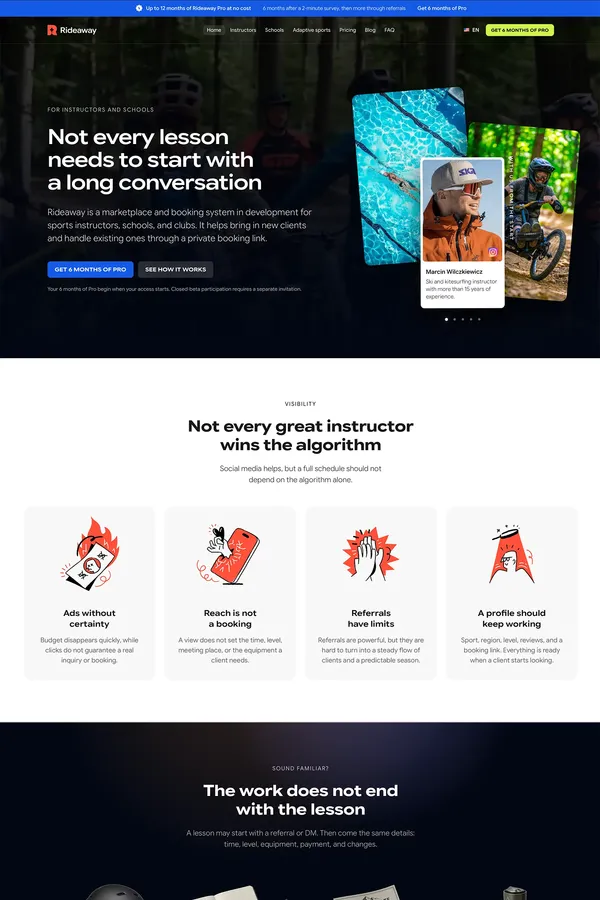 Rideaway | Sports instructors, bookings and schools - Landing design inspiration