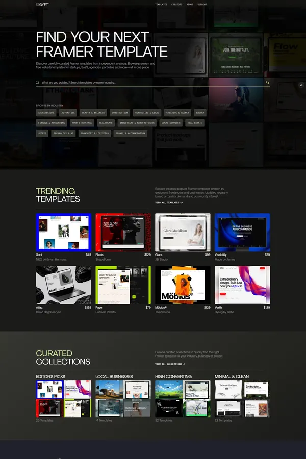 Curated Marketplace for Framer Templates | GYFT