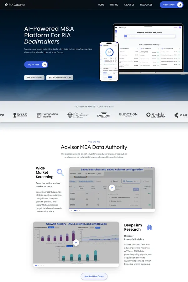 RIA Catalyst | AI-Powered M&A Intelligence for RIA Acquisitions - Landing design inspiration