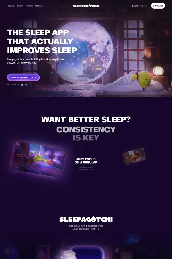 Sleepagotchi - App for Sleep - Product page design inspiration