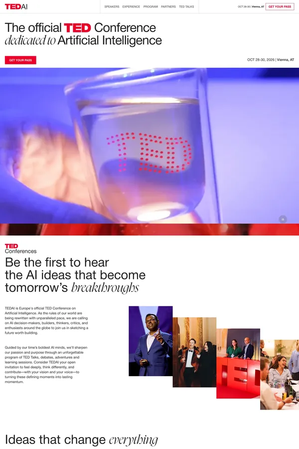 TEDAI 2026 | The Official TED Conference on AI - Landing design inspiration