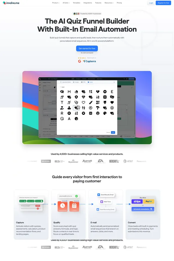 AI Quiz Funnel Builder with Email Automation | involve.me - Landing design inspiration