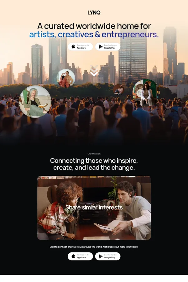 LYNQ - Connecting Artists, Creatives & Entrepreneurs - Landing design inspiration