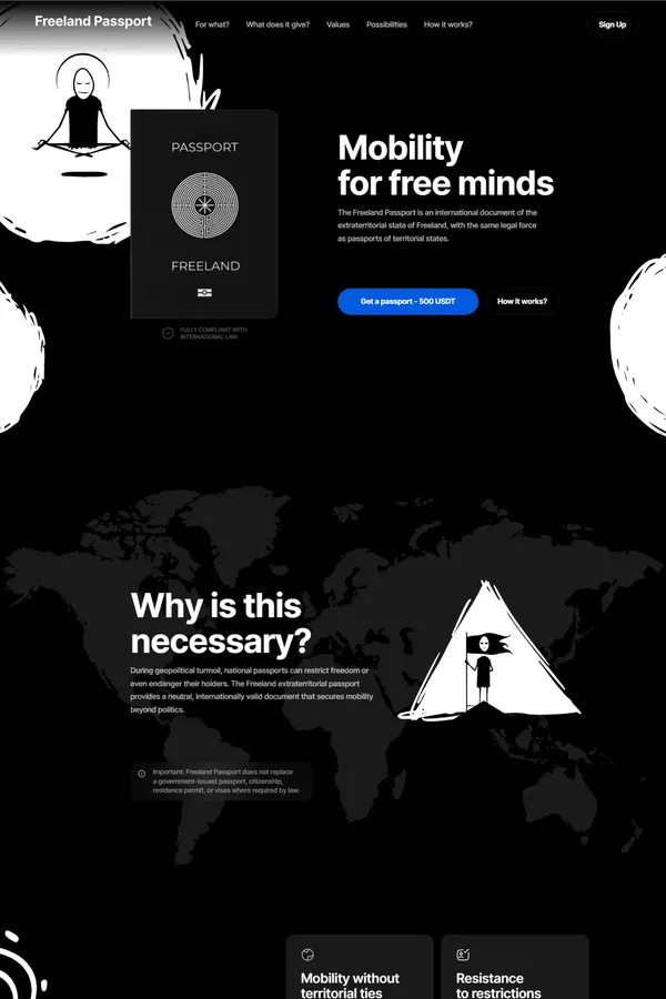 Freeland Passport | Extraterritorial Travel Document - Landing design inspiration