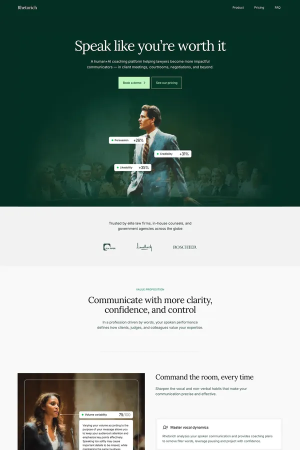 Rhetorich | Make speaking your firm's most powerful advantage - Landing design inspiration