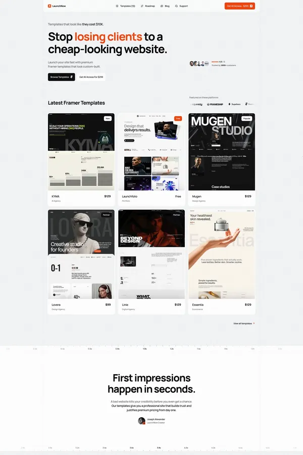 Premium Framer Templates That Convert | LaunchNow - Landing design inspiration