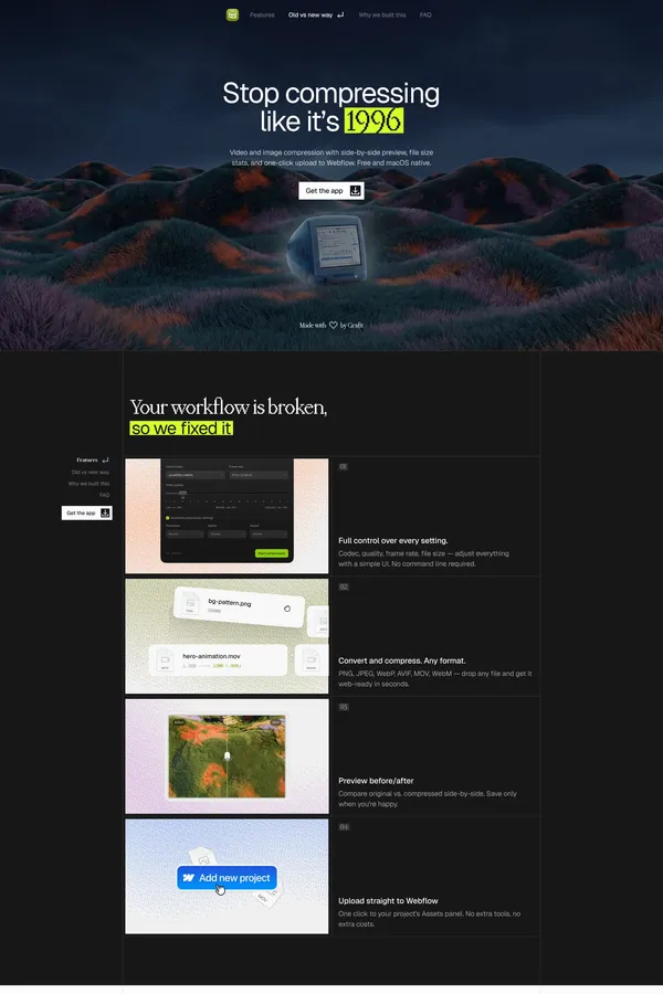 Squeeze – Video & Image Compression for macOS - Landing design inspiration