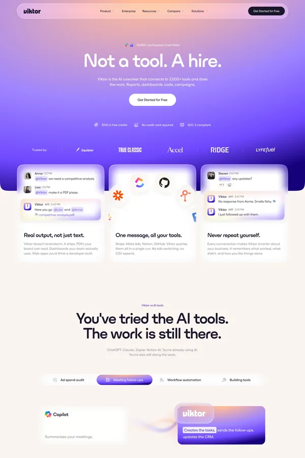 Viktor | Not a tool. A hire. - Landing design inspiration