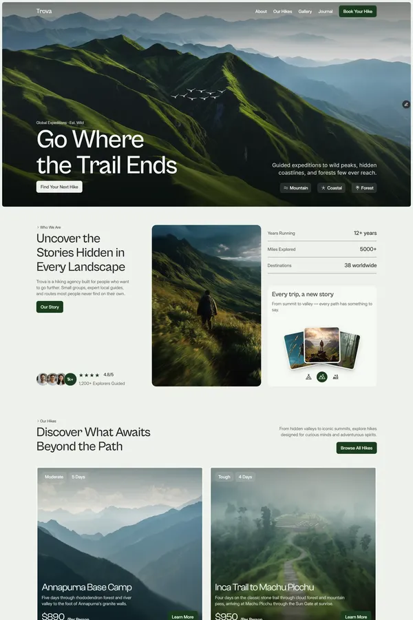Trova â Guided Hiking Trips & Outdoor Adventure Travel - Template design inspiration