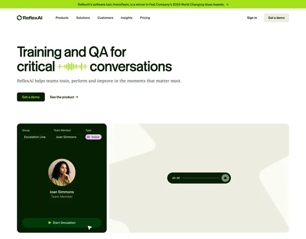 ReflexAI | Contact Center Simulations & QA - Landing design inspiration