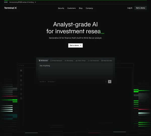 Terminal X - AI Agent Platform for Investment Managers - Landing design inspiration