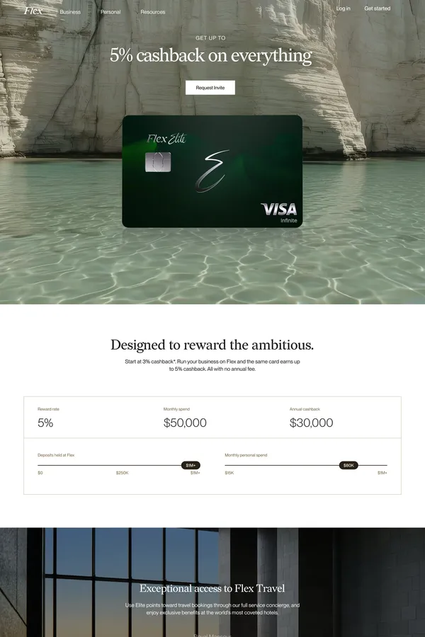 Flex Elite — 5% Cash Back, Unlimited, No Annual Fee - Landing design inspiration