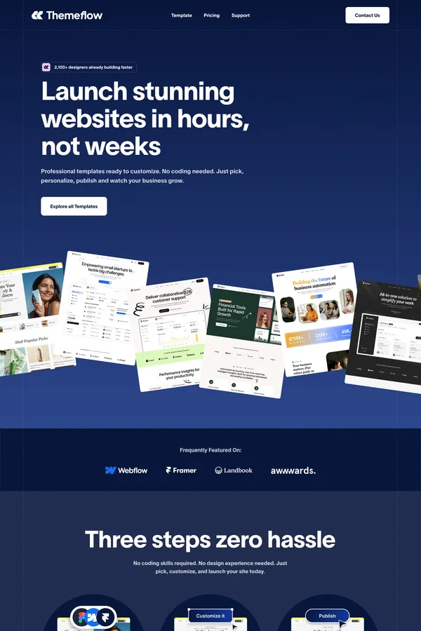 Themeflow | Premium Webflow & Framer Templates for Modern Startups