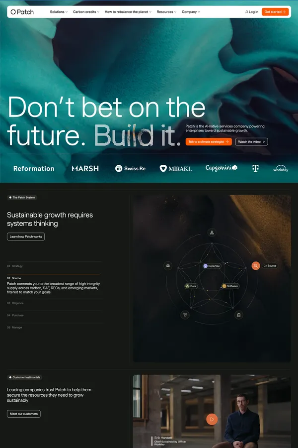 Patch | Environmental market AI-native services - Landing design inspiration