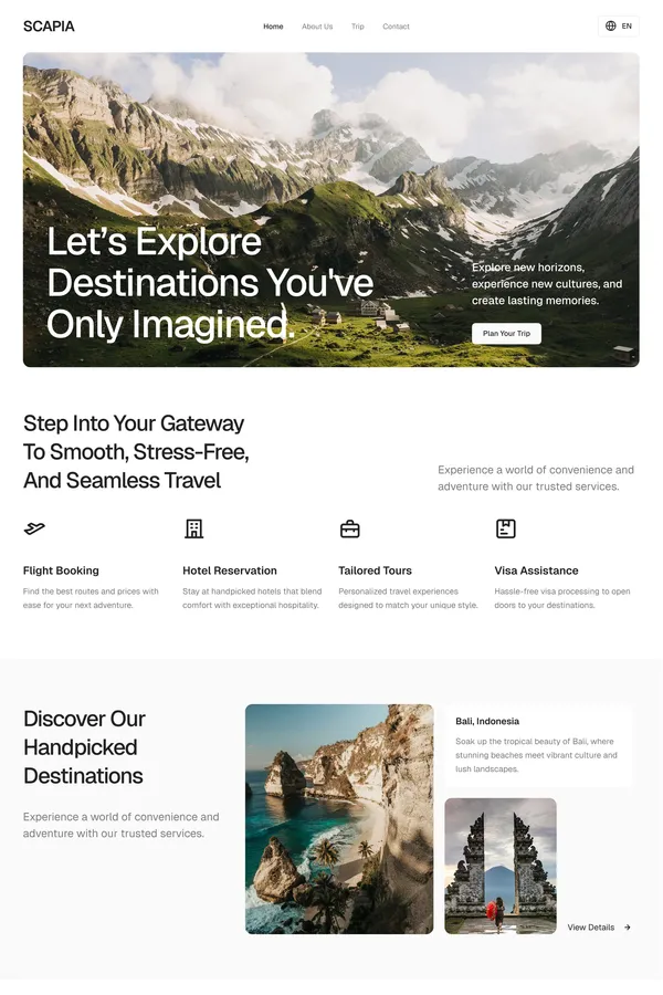 Scapia - Travel Agency Website Framer Template