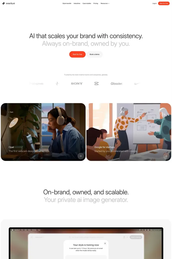 exactly.ai | Train AI to replicate your brand style - Landing design inspiration