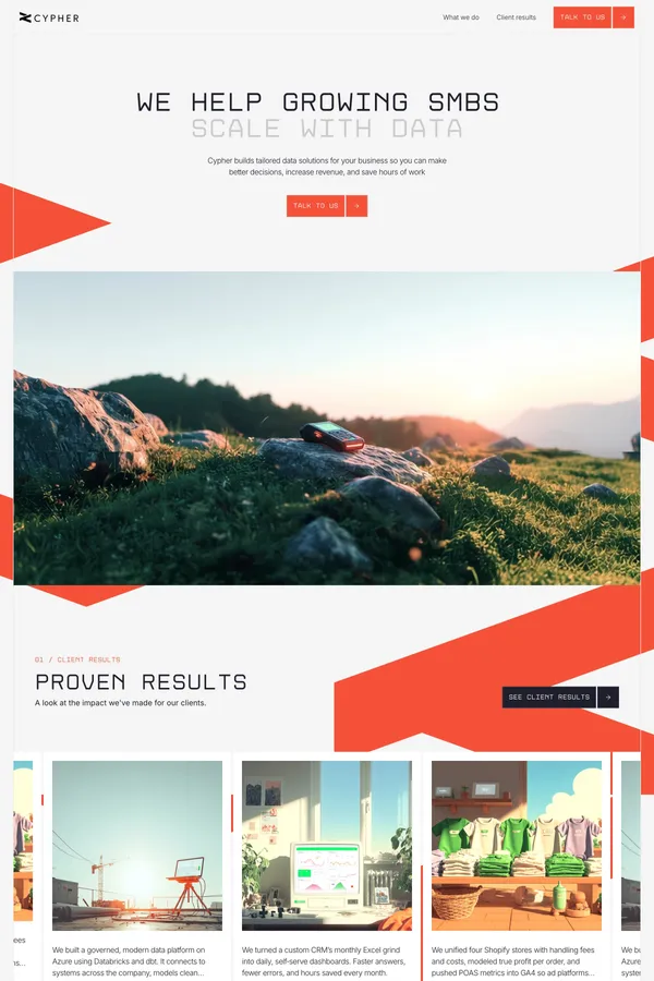 Cypher - Scaling DTC Brands with Data - Landing design inspiration