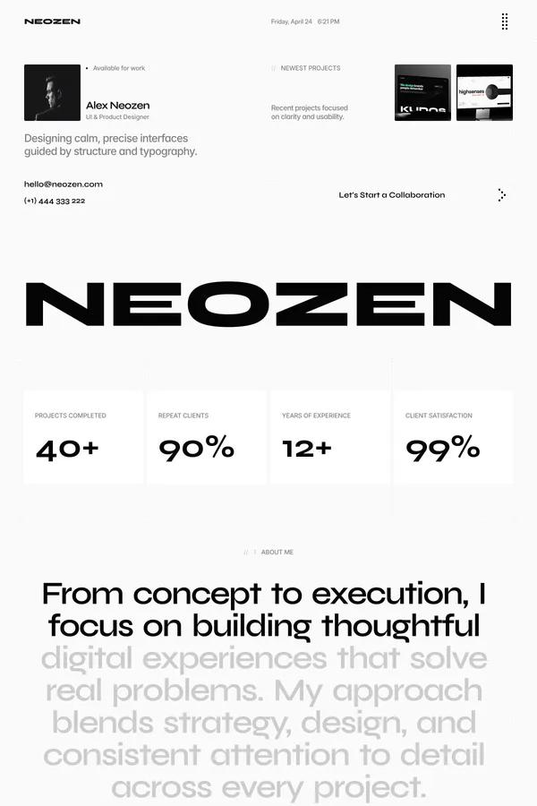 Neozen - Premium Personal Portfolio - Template design inspiration