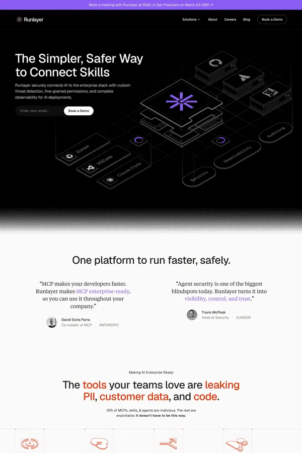 Enterprise MCPs, Skills, & Agents | Runlayer - Landing design inspiration