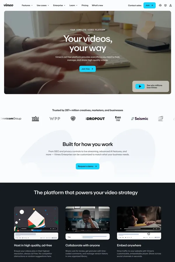 Vimeo AI-Powered Video Platform - Landing design inspiration