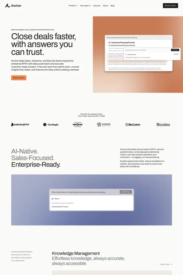 AI-Native RFP Automation Platform | Anchor - Landing design inspiration