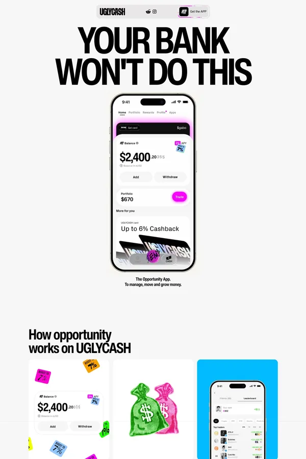 UGLYCASH - Landing design inspiration
