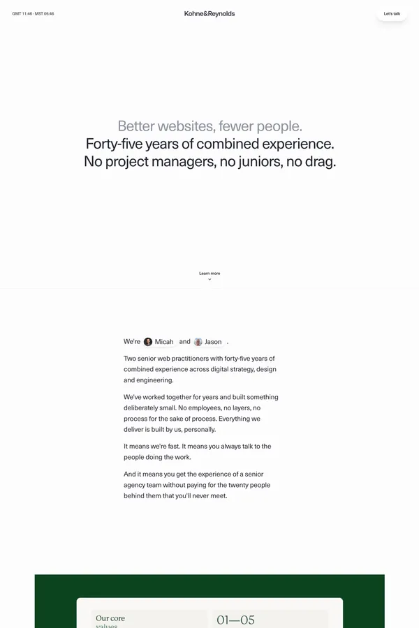 Kohne & Reynolds – Better websites, fewer people. - Portfolio design inspiration