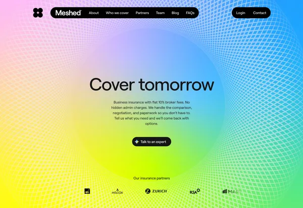 Meshed: Your best business insurance broker in finding the right cover with AI - Landing design inspiration