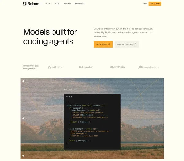 Relace - AI Models & Infrastructure for Coding Agents | Fast Code Generation - Landing design inspiration