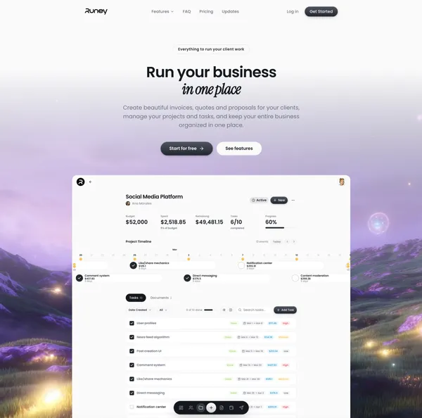 Runey — Invoices, Projects & Clients in One Place - Landing design inspiration