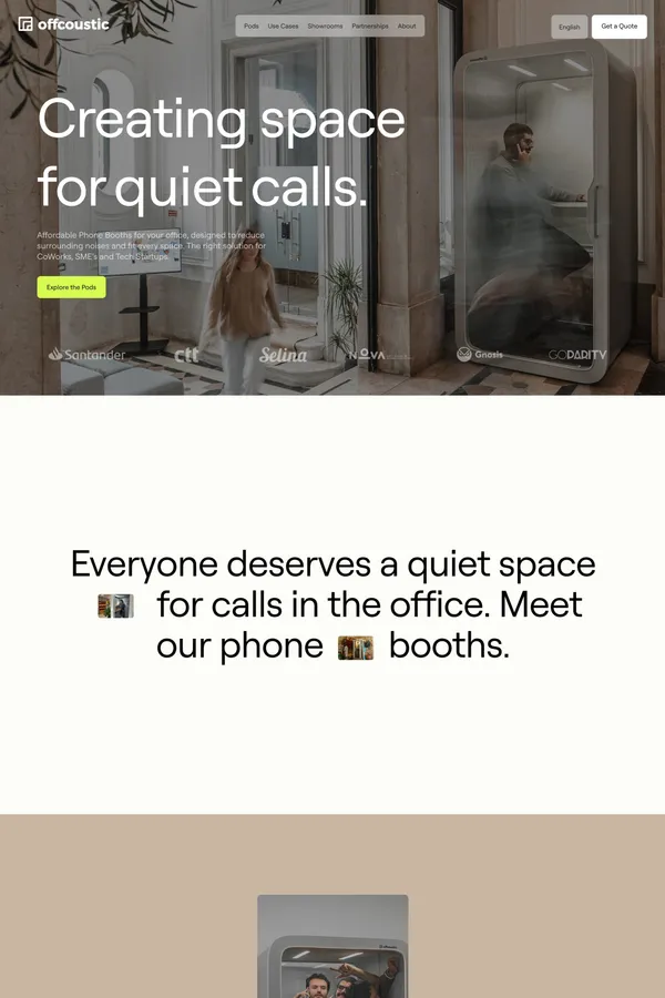Offcoustic – Affordable Phone Booths for your office, cowork, SME, and startup - Landing design inspiration