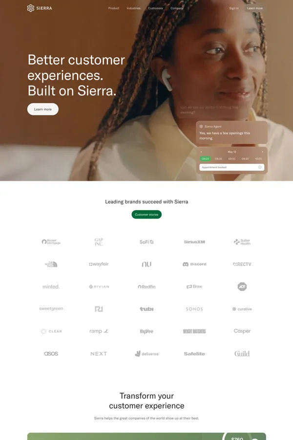 Sierra | Better customer experiences | Sierra - Landing design inspiration