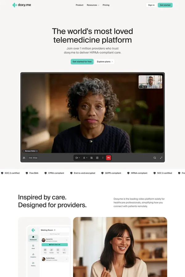 The Simple, Free, and Secure Telemedicine Platform | Doxy.me - Landing design inspiration
